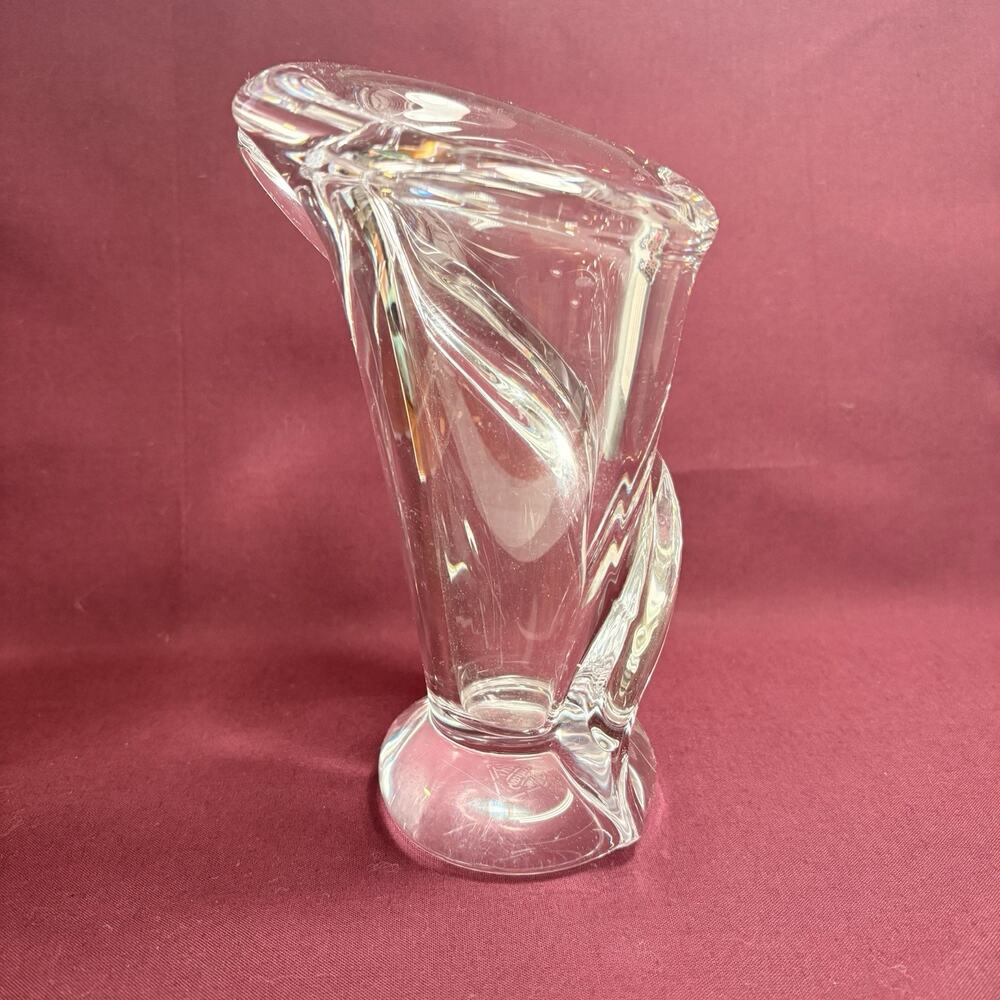 Vintage Art Vannes Crystal Vase Calla Lily 7" French Art Glass Heavy Glass 70s